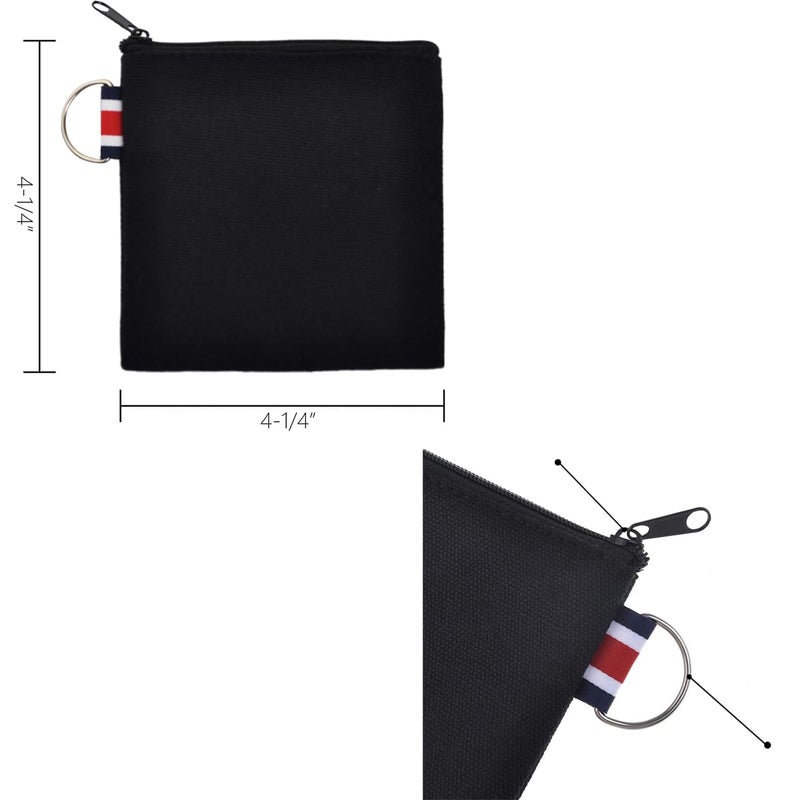 DraCra 3 Pack Small Canvas Zipper Pouch with Hanging Ring Square Pocket Carrying Purse Travel Storage Organizer Case Mini Toiletry Bag for Makeup Lipstick Cosmatic Change Coins Earphone Charger Cable - Image 2